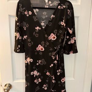 Candie's Black Dress with Soft Pink Floral Print